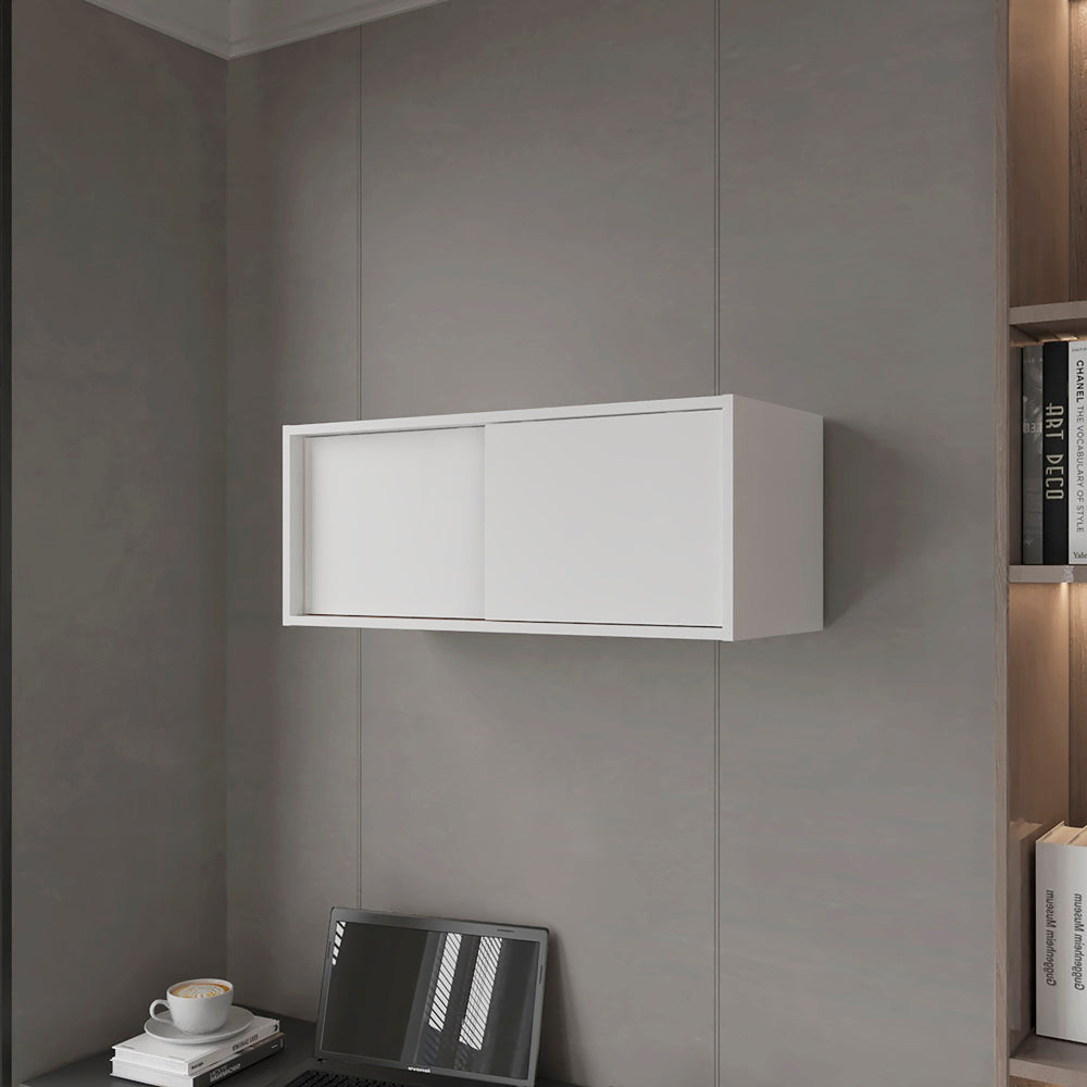 English Elm Wall Cabinet Bliss White Wall-Mounted Storage with Sliding Doors, 55 lb Capacity, Sleek Office Organizer B092P245923
