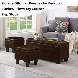 English Elm Large Storage Ottoman Bench Set 3-in-1 Tufted Linen Storage Ottoman Bench with 250lb Capacity and Quick Assembly W1420P380660