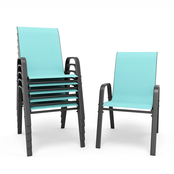English Elm 7-piece Outdoor Dining Set with Wood-grain Steel Table Umbrella Hole Six Ergonomic Chairs Black,Sky Blue W3979S00045
