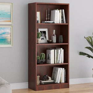English Elm Bookcase Freestanding 4-Shelf Wood Bookshelf with Adjustable Shelves Sturdy Multipurpose Storage Unit for Home Office and Display (60x17x7) Cherry T3623P408796