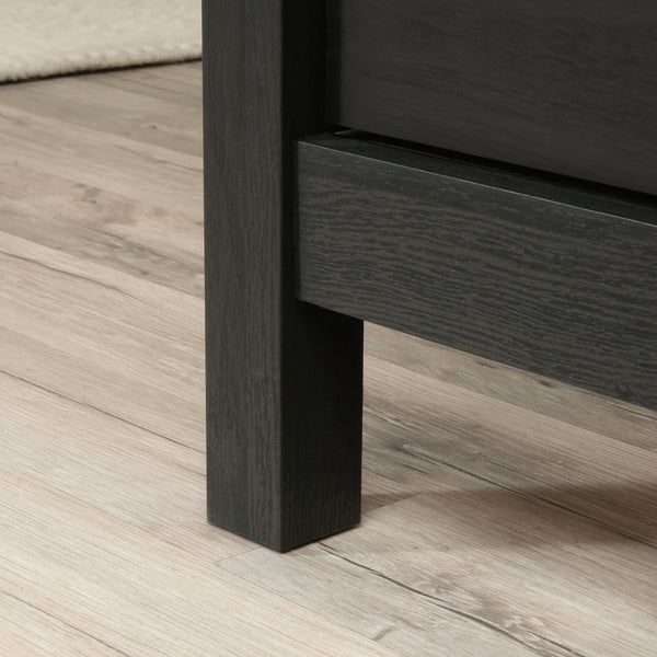 English Elm Armoire, Sleek Black Storage Solution With Adjustable Shelves For Compact Living Spaces & Style B356P402654