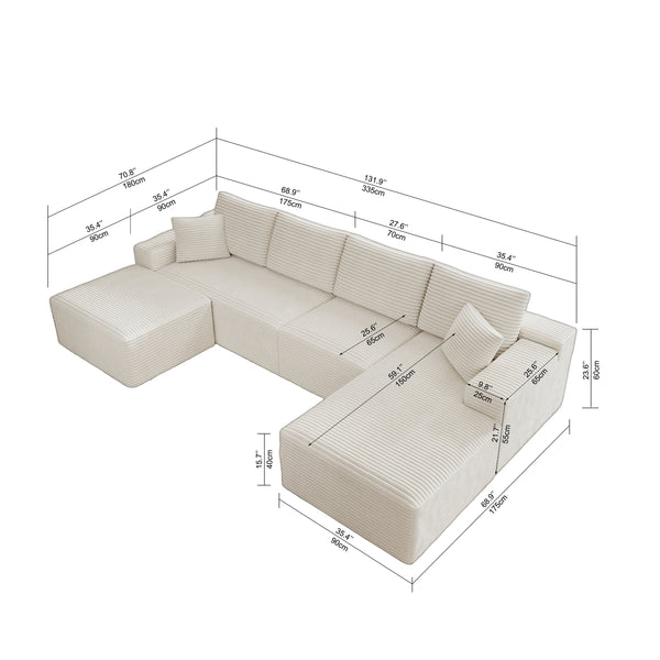 English Elm 131.9*70.8"Modular 131.9*70.8" Modular Sectional Sofa - Plush Corduroy, No Assembly, Versatile 4-Piece Design For Any Space W3819S00054