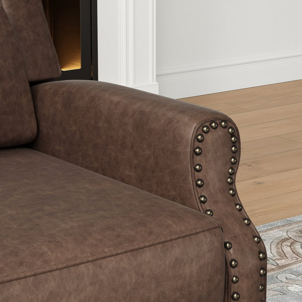 English Elm Faux Leather Pushback Recliner Coffee — Easy Tool-Free Setup, Lumbar Support, Soft Cleanable Finish T3623P379801