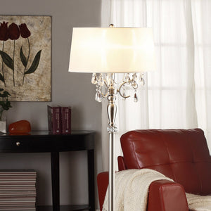 English Elm 62" Elegant Metal Floor Lamp With Crystal Accents, Off-White Shade For Ambient Living Room Lighting B072116217