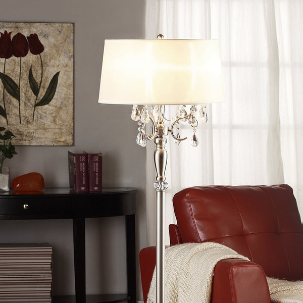 English Elm 62" Elegant Metal Floor Lamp With Crystal Accents, Off-White Shade For Ambient Living Room Lighting B072116217