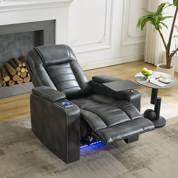 English Elm P42 Power Recliner with Led Lighting Wireless Charging and Faux Leather Home Theater Seat W1805P211241