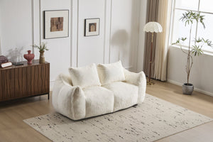English Elm Giant Ultra Soft Fluffy Loveseat Bean Bag Sofa for Adults, Oversized Shredded Foam Couch with Pillows White W3723P353892