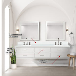 English Elm White Double Bath Vanity Set - 84" W X 22" D, Cultured Marble Top, Chrome Faucets & 36" Mirrors B2731S01845-GIGA