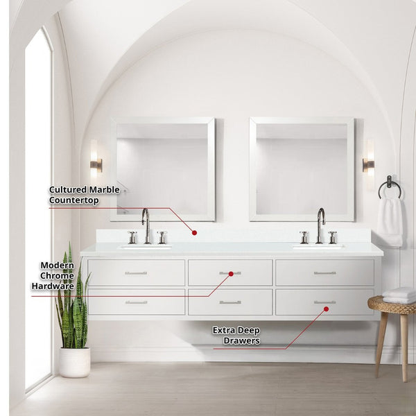 English Elm White Double Bath Vanity Set - 84" W X 22" D, Cultured Marble Top, Chrome Faucets & 36" Mirrors B2731S01845-GIGA