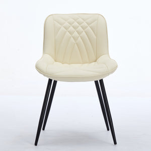 English Elm Dining Chairs Mid Century Modern Set of 2 with Curved Back Support, Perforated PU Upholstery, Cushioned Comfort and Floor-Protecting Adjustable Leg Caps Cream W1143P254984