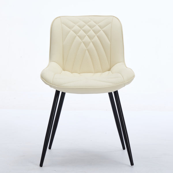 English Elm Dining Chairs Mid Century Modern Set of 2 with Curved Back Support, Perforated PU Upholstery, Cushioned Comfort and Floor-Protecting Adjustable Leg Caps Cream W1143P254984