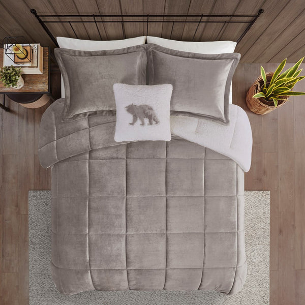 English Elm King Alton Plush-to-Sherpa Down Alternative Comforter Set — Reversible Cozy Berber, Hypoallergenic, OEKO-TEX Certified, Machine Washable Grey+Ivory 22.44 L x 20.87 W x 15.35 H B035100469
