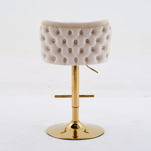 English Elm A&A Luxe Velvet Swivel Barstool with Gold-Plated 17.7" Base, Tufted Back, Ergonomic Waist Support Beige W1143P204045