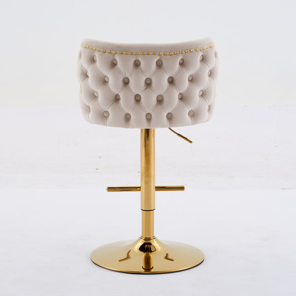 English Elm A&A Luxe Velvet Swivel Barstool with Gold-Plated 17.7" Base, Tufted Back, Ergonomic Waist Support Beige W1143P204045