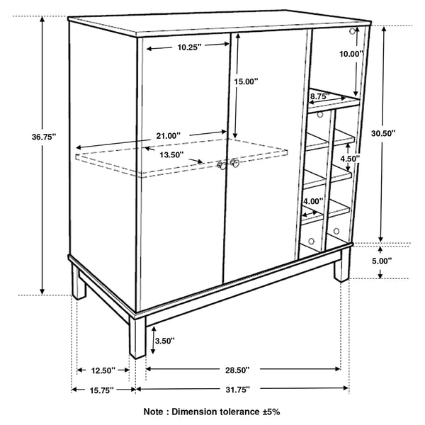 English Elm Weathered Acacia Wine Cabinet with Open Cubbies Stemware Racks and Matte Black Pulls B062P153898