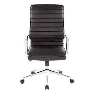 OSP Home Furnishings High Back Executive Office Chair with Faux Leather Upholstery Lumbar Support Chrome Arms Black SPX23590C-U6