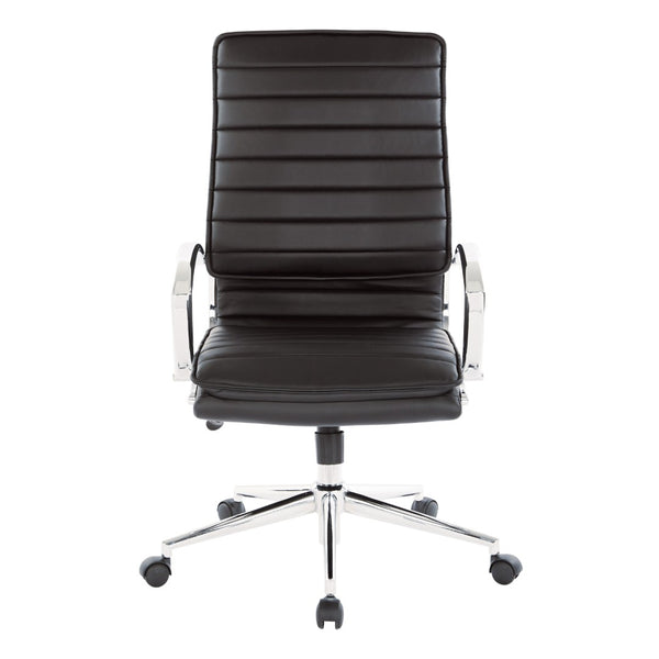 OSP Home Furnishings High Back Executive Office Chair with Faux Leather Upholstery Lumbar Support Chrome Arms Black SPX23590C-U6