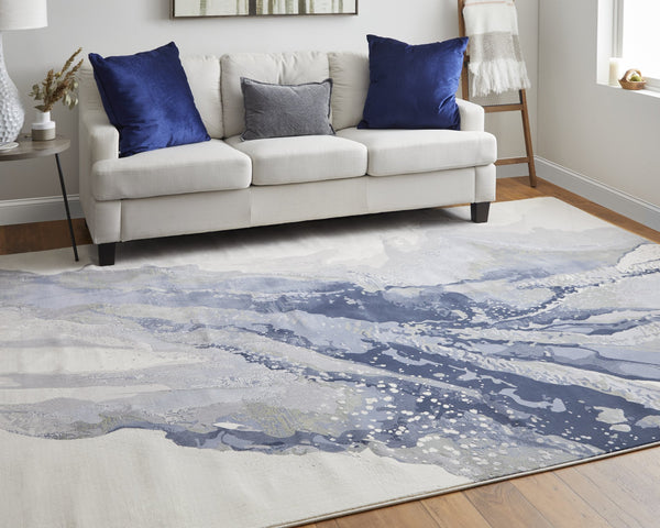 Feizy Rugs Clio Abstract Watercolor Area Rug - Luxurious Machine-made Design With High-low Pile Texture Blue,Gray,Ivory Polypropylene Clo39k2fblubgec03