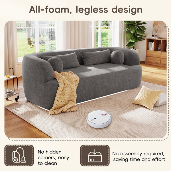 English Elm [new]86" Chenille Cloud Sofa Curved Legless 3-seater with Pocket Springs for Living Room Gray N723P404465E
