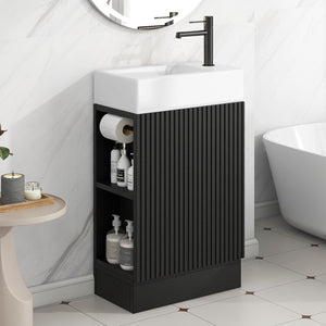 English Elm 18.6" Bathroom Vanity with Sink and Ceramic Top, MDF Cabinet with Door, TP Holder & Shelf Black N725P212181B