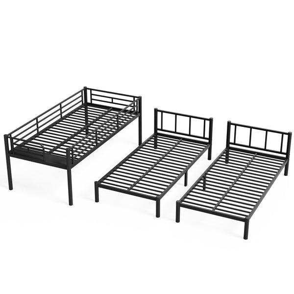 English Elm Twin Triple Bunk Bed Metal L-shaped Frame Sleeps Three Kids White Finish Black W1580S00615
