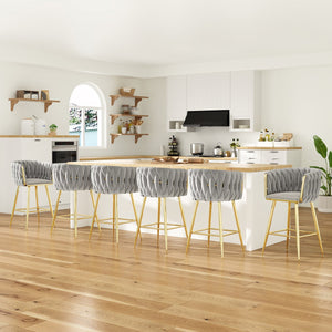 English Elm Counter Height Stools Set of 2 Mid-century Metal Legs Ergonomic Kitchen Island Seating T3623P430900