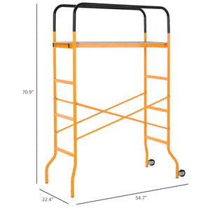 English Elm Homcom Rolling Steel Scaffold 4 Step Platform 440 Lb Anti-skid Indoor Outdoor W2225P217272
