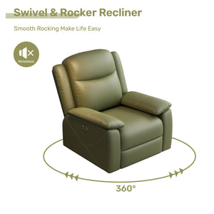 English Elm Rocker Power Recliner with USB Charging Port and 360° Swivel, Ergonomic Overstuffed Comfort Green W3795P357745