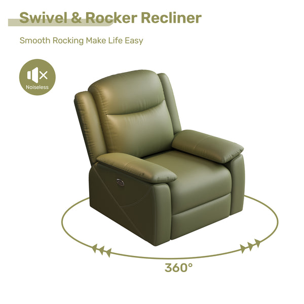 English Elm Rocker Power Recliner with USB Charging Port and 360° Swivel, Ergonomic Overstuffed Comfort Green W3795P357745