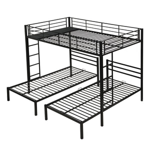 English Elm Full Metal Triple Bunk Bed Full over Twin over Twin with Vertical Ladder, Safety Rails & Shelf Black W2297S00026