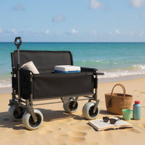English Elm 3-in-1 Convertible Folding Utility Wagon with Bench Seat All Terrain Heavy Duty Black W2932P354211