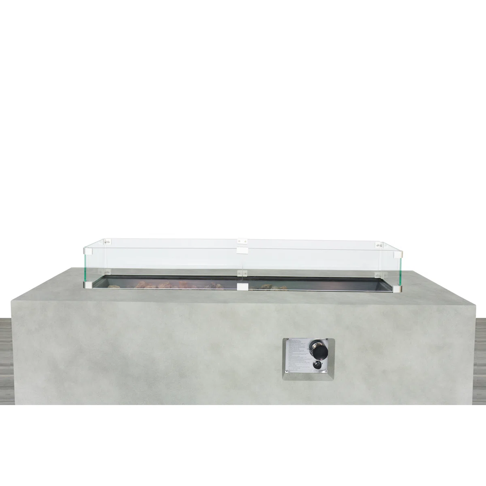English Elm Rectangular Fiber-Reinforced Concrete Propane Fire Pit Table, 56" Modern White Stone 60,000 BTU B120S00123