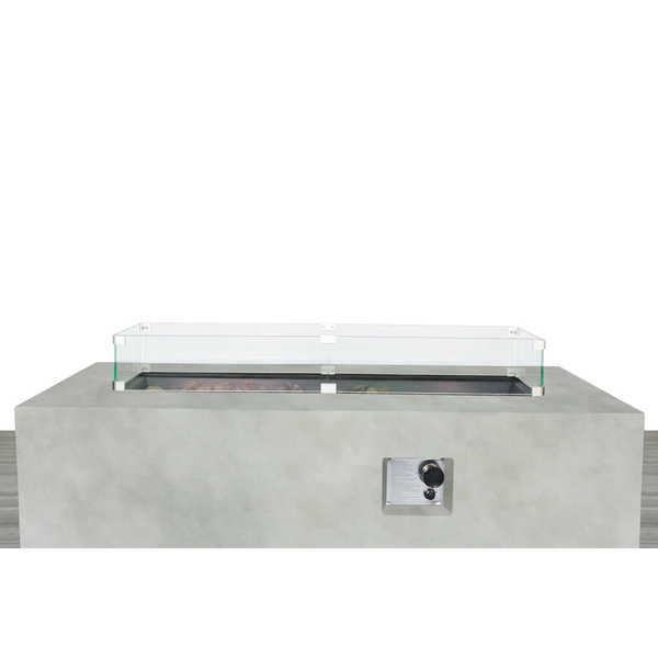 English Elm Rectangular Fiber-Reinforced Concrete Propane Fire Pit Table, 56" Modern White Stone 60,000 BTU B120S00123