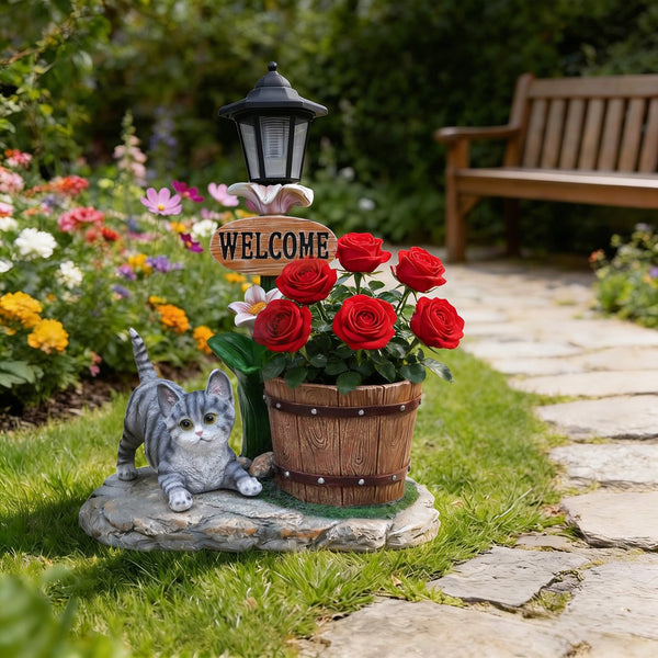 English Elm Labrador Solar Garden Statue with Led Glow and Built-in Succulent Planter Basin W5398P464241