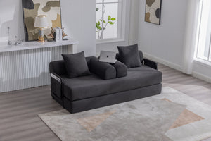 English Elm UNITED modular foldable sofa with metal frame, corduroy upholstery, side pocket & quick assembly convenience Black W1568P374081