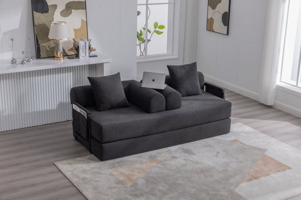 English Elm UNITED modular foldable sofa with metal frame, corduroy upholstery, side pocket & quick assembly convenience Black W1568P374081