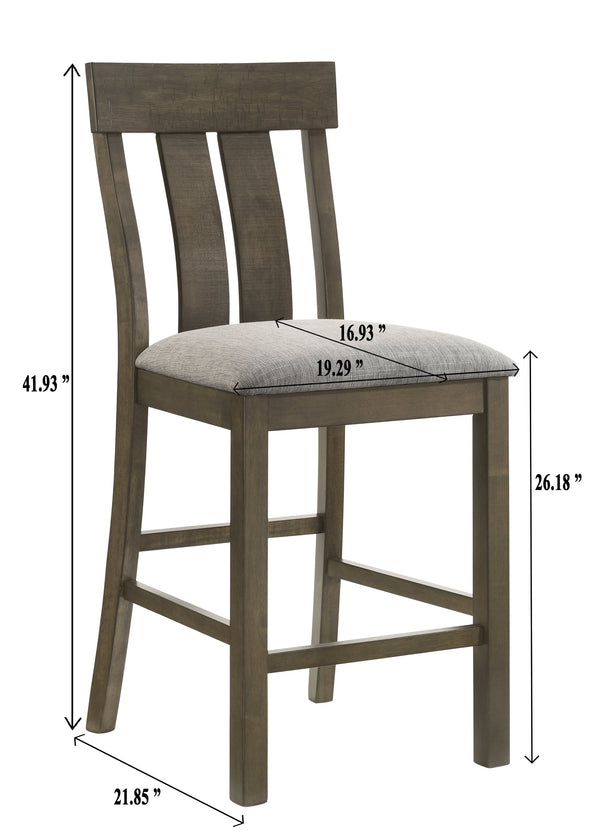 English Elm 2pc Counter Height Rustic Upholstered Dining Chairs with Slat Back, Solid Fabric Seats, Wood Finish B2741P370864