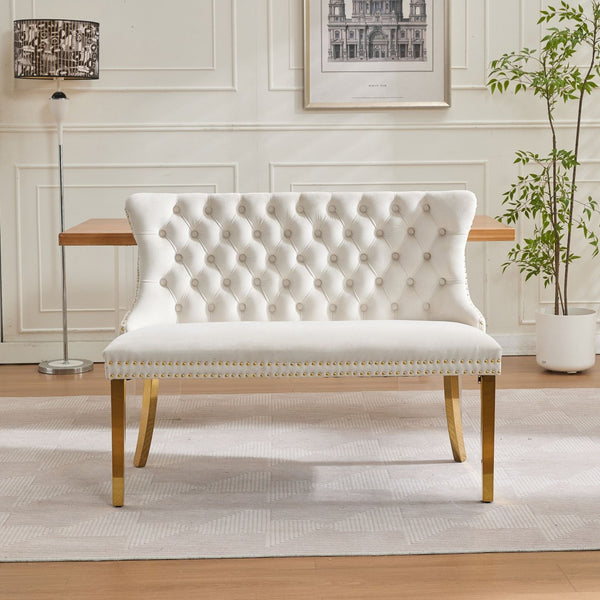 English Elm Velvet Double Dining Loveseat Bench - Elegant 2-Seat Tufted Velvet With Gold Legs, Mid-Century Modern Style W1143P362522-GIGA
