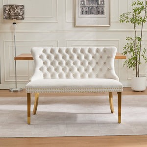English Elm Velvet Mid-Century Double Dining Loveseat Bench with Hand-Tufted Buttons, Wingback Comfort, Luxe Seating Beige W1143P362522