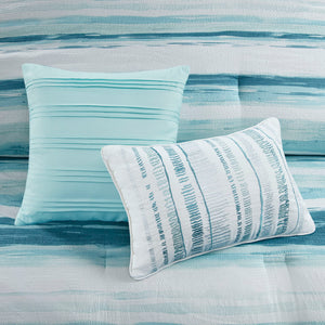 JLA Home Madison Park - 8 Seersucker Comforter and Quilt Set - Coastal Watercolor Stripes, Embroidered Pillows, Lightweight Luxury 92 L x 104 W x 1.5H MP10-7947