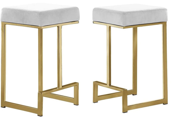 English Elm 25 in Backless Faux Leather Counter Stools with Brushed Gold Sled Base Set of 2 Gold+White B011P497737