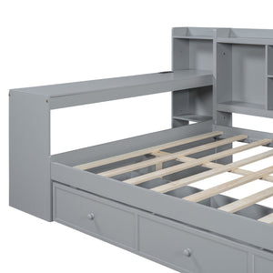 English Elm Full Size Wooden Daybed With 3 Storage Drawers, Built-In Desk & Usb Ports – Gray, Space-Saving Design N820S00018E