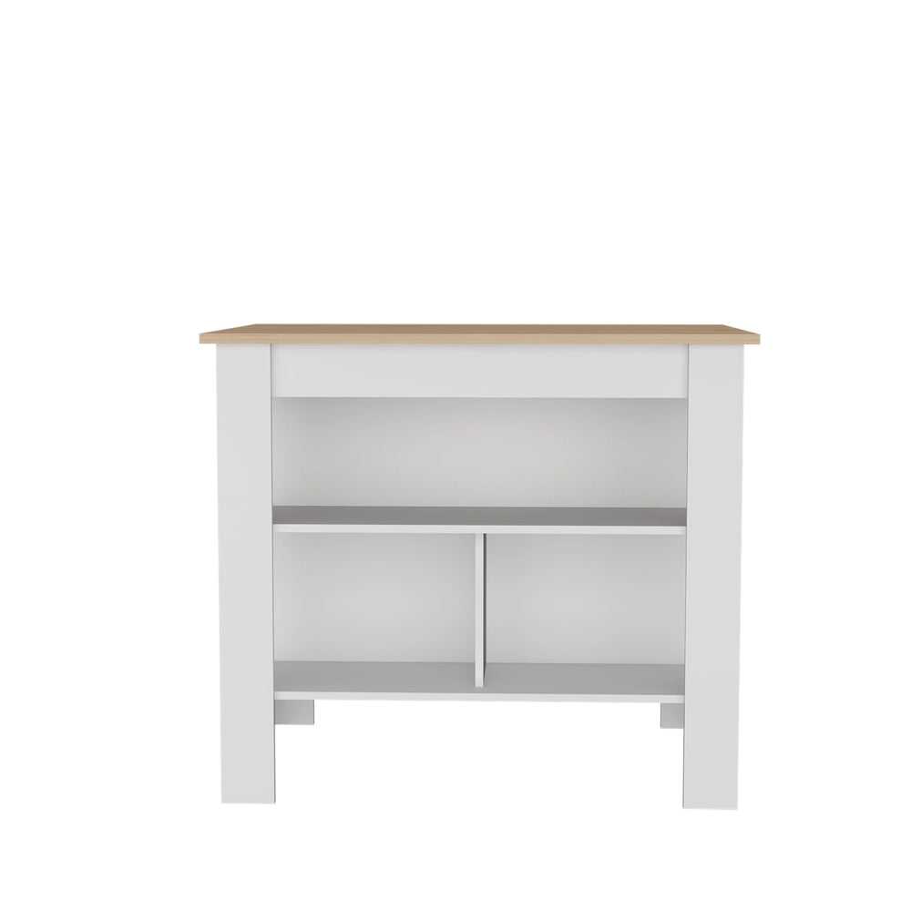 English Elm Light Pine and White Kitchen Island with Open Storage Shelves, Modern Beige & Black Finish, 40.5" Wide B062P252193