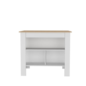 English Elm Light Pine and White Kitchen Island with Open Storage Shelves, Modern Beige & Black Finish, 40.5" Wide B062P252193