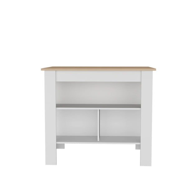 English Elm Light Pine and White Kitchen Island with Open Storage Shelves, Modern Beige & Black Finish, 40.5" Wide B062P252193