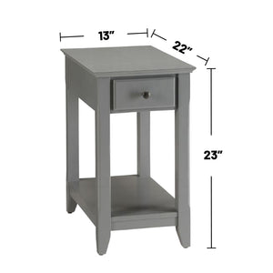 English Elm Wooden Transitional Rectangular Side Table with Slim Footprint, Open Shelf and Single Smooth Drawer Gray B016P310270