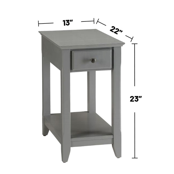 English Elm Wooden Transitional Rectangular Side Table with Slim Footprint, Open Shelf and Single Smooth Drawer Gray B016P310270