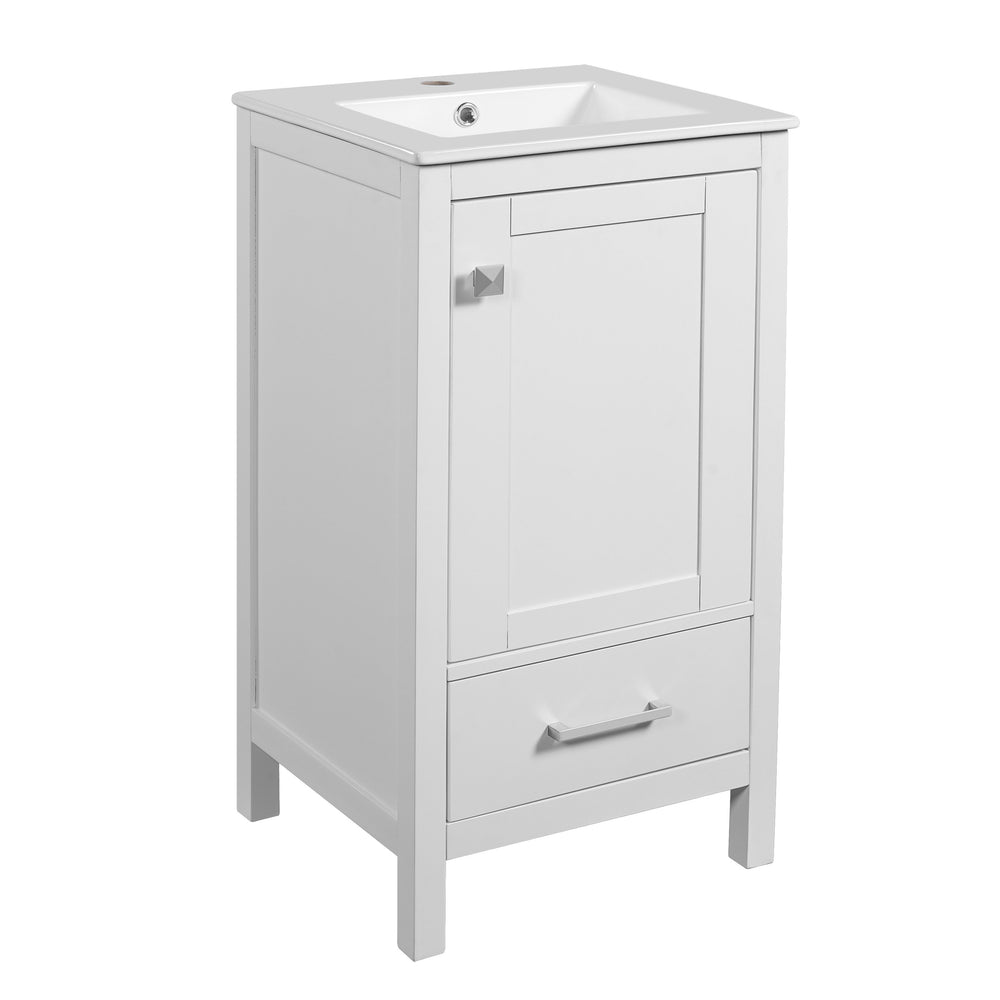English Elm 18-Inch Modern Bathroom Vanity with Ceramic Sink, Soft-Close Doors, Divider Drawer & Adjusting Feet White N729P334854K
