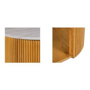 English Elm Faux Round Marble Coffee Table with Hidden Storage, 35.5" Top, Natural Base, 100 lb Capacity B035P262683