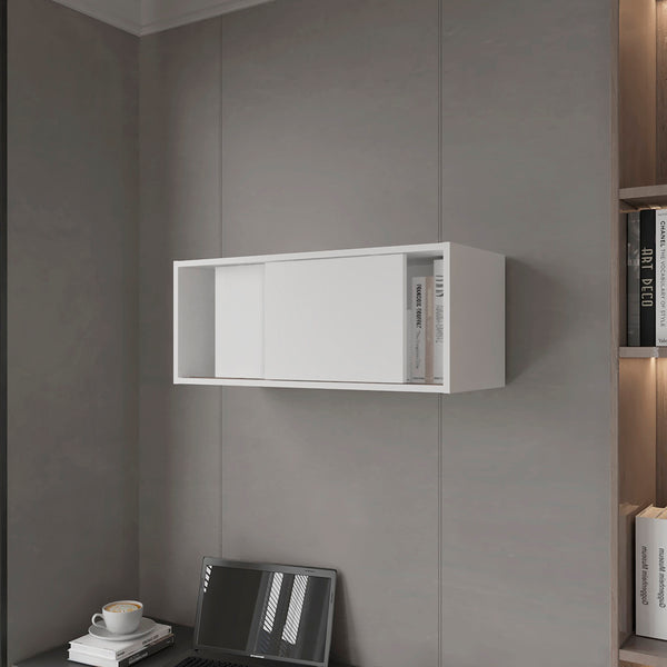 English Elm Wall Cabinet Bliss White Wall-Mounted Storage with Sliding Doors, 55 lb Capacity, Sleek Office Organizer B092P245923